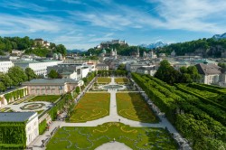 View of the Mirabell Palace and its gardens.